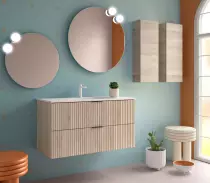 Meuble suspendu BIBA 100cm 2 tiroirs Chêne naturel (vasque et poignée en option) - SALGAR Réf. 113863