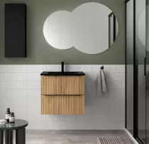 Meuble suspendu BIBA 60cm 2 tiroirs Chêne africain (vasque et poignée en option)  - SALGAR Réf. 113821