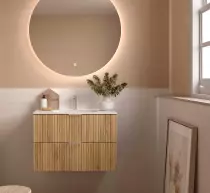 Meuble suspendu BIBA 80cm 2 tiroirs Chêne africain (vasque et poignée en option) - SALGAR Réf. 113843