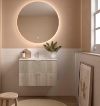 Meuble suspendu BIBA 80cm 2 tiroirs Chêne naturel (vasque et poignée en option)  - SALGAR Réf. 113841