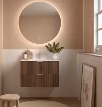 Meuble suspendu BIBA 90cm 2 tiroirs Noyer Maya (vasque et poignée en option) - SALGAR Réf. 113855