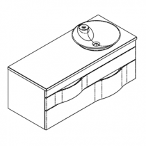 Meuble suspendu Illusion 120cm 2 tiroirs + plan bois ou solid Decor + vasque semi-encastrée à droite - DECOTEC Réf. 1816071