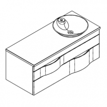 Meuble suspendu Illusion 120cm 2 tiroirs Placage au choix + plan bois ou solid Decor + vasque à droite - DECOTEC Réf. 1816072