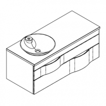 Meuble suspendu Illusion 120cm 2 tiroirs Placage au choix + plan bois ou solid Decor + vasque à gauche - DECOTEC Réf. 1816382
