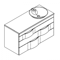 Meuble suspendu Illusion 120cm 3 tiroirs Laque + plan bois ou solid Decor + vasque à droite - DECOTEC Réf. 1816231