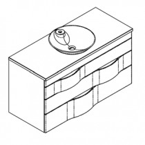 Meuble suspendu Illusion 120cm 3 tiroirs Placage + plan bois ou solid Decor + vasque centrée - DECOTEC Réf. 1816412