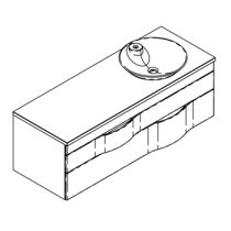 Meuble suspendu Illusion 140cm 2 tiroirs Laque au choix + plan bois ou solid Decor + vasque à droite - DECOTEC Réf. 1816121