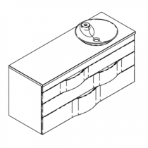 Meuble suspendu Illusion 140cm 3 tiroirs Laque + plan bois ou solid Decor + vasque à droite - DECOTEC Réf. 1816281