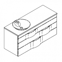 Meuble suspendu Illusion 140cm 3 tiroirs Laque + plan bois ou solid Decor + vasque à gauche - DECOTEC Réf. 1816431