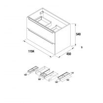 Meuble suspendu MONTERREY 120cm 2 tiroirs Macchiato (sans vasque) - SALGAR Réf. 965