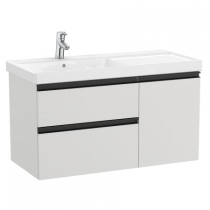 Meuble Unik Domi 100cm 2 tiroirs 1 porte Gris arctique mat + lavabo à gauche + miroir Eidos - ROCA Réf. A851547447