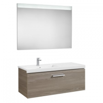 Meuble Unik Prisma 110cm 1 tiroir Frêne + lavabo à gauche + miroir led - ROCA Réf. A855932321