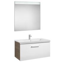 Meuble Unik Prisma 80cm 1 tiroir Blanc brillant / Frêne + lavabo + miroir led - ROCA Réf. A855929322