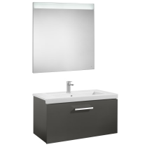Meuble Unik Prisma 80cm 1 tiroir Gris anthracite brillant + lavabo + miroir led - ROCA Réf. A855929153