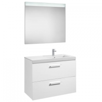 Meuble Unik Prisma 90cm 2 tiroirs Blanc brillant + lavabo à droite + miroir led - ROCA Réf. A855938806