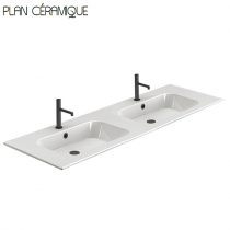 Meuble vasque Cascade L121 - plan Solid Surface pour 2 rob - Laque / Bois - DECOTEC Réf. 1826271