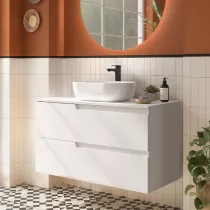 Meuble VIMA 100cm Blanc satin&eacute; 2 tiroirs + plan (vasque en option)  - SALGAR R&eacute;f. 111810