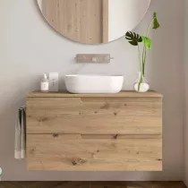 Meuble VIMA 100cm Ch&ecirc;ne Montana 2 tiroirs + plan (vasque en option) - SALGAR R&eacute;f. 117954