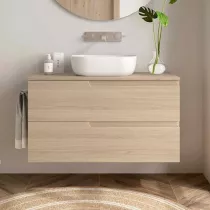 Meuble VIMA 100cm Ch&ecirc;ne Sienna 2 tiroirs + plan (vasque en option)  - SALGAR R&eacute;f. 117966
