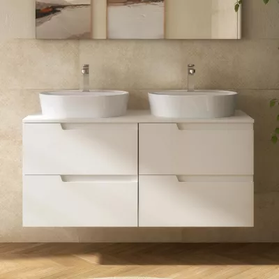 Meuble VIMA 120cm Blanc satin� 4 tiroirs + plan (vasque en option) - SALGAR R�f. 111814