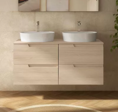 Meuble VIMA 120cm Ch�ne Sienna 4 tiroirs + plan (vasque en option) - SALGAR R�f. 117967