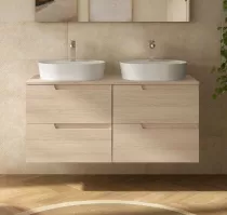 Meuble VIMA 120cm Ch&ecirc;ne Sienna 4 tiroirs + plan (vasque en option) - SALGAR R&eacute;f. 117967