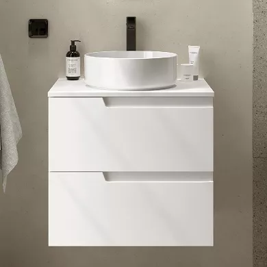Meuble VIMA 60cm Blanc satin� 2 tiroirs + plan (vasque en option)  - SALGAR R�f. 111804