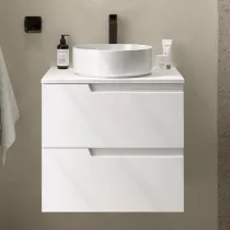 Meuble VIMA 60cm Blanc satin&eacute; 2 tiroirs + plan (vasque en option)  - SALGAR R&eacute;f. 111804