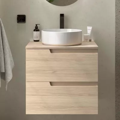 Meuble VIMA 60cm Ch�ne Sienna 2 tiroirs + plan (vasque en option)  - SALGAR R�f. 117964