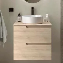 Meuble VIMA 60cm Ch&ecirc;ne Sienna 2 tiroirs + plan (vasque en option)  - SALGAR R&eacute;f. 117964