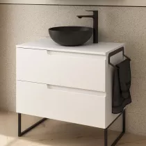 Meuble VIMA 80cm Blanc satin&eacute; 2 tiroirs + plan (vasque en option) - SALGAR R&eacute;f. 111807