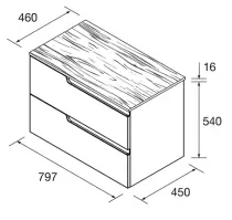 Meuble VIMA 80cm Blanc satin&eacute; 2 tiroirs + plan Ch&ecirc;ne Montana (vasque en option) - SALGAR R&eacute;f. 117949