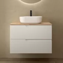 Meuble VIMA 80cm Blanc satin&eacute; 2 tiroirs + plan Ch&ecirc;ne Montana (vasque en option) - SALGAR R&eacute;f. 117949