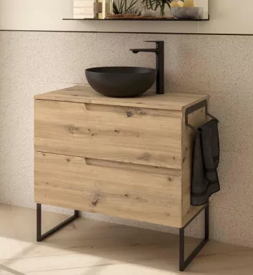 Meuble VIMA 80cm Ch�ne montana 2 tiroirs + plan (vasque en option)  - SALGAR R�f. 117953