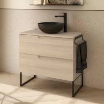 Meuble VIMA 80cm Ch&ecirc;ne Sienna 2 tiroirs + plan (vasque en option) - SALGAR R&eacute;f. 117965