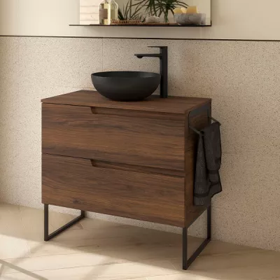 Meuble VIMA 80cm Noyer maya 2 tiroirs + plan (vasque en option)  - SALGAR R�f. 113505