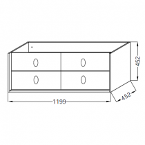 Meuble Vivienne 120cm pour vasque droite 4 tiroirs poignées \ Bijou\  Laiton brossé / Laque - Jacob Delafon Réf. EB1511RLB3-TL-TL