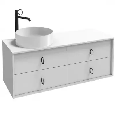 Meuble Vivienne 120cm pour vasque gauche 4 tiroirs poign�es \ Bijou\  Noir mat / Laque - Jacob Delafon R�f. EB1511LLB2-TL-TL