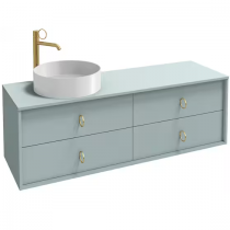 Meuble Vivienne 140cm pour vasque gauche 4 tiroirs poignées \ Bijou\  Laiton brossé / Laque - Jacob Delafon Réf. EB1512LLB3-TL-TL