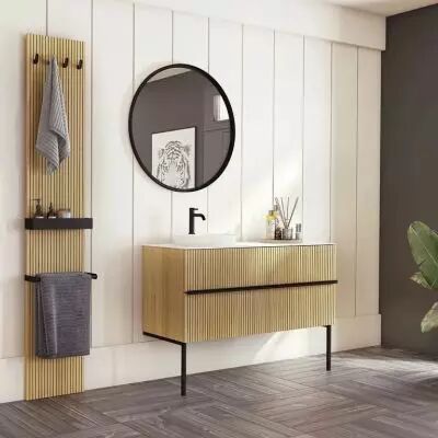 Meuble Woody 120cm 2 tiroirs placage ch�ne - Plan C�ram d�cor + vasque semi-encatr�e (1 ou 2 vasques) - DECOTEC