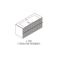 Meuble Woody 120cm 2 tiroirs placage chêne - Plan-vasque Solidsurface (1 ou 2 mitigeurs) - DECOTEC