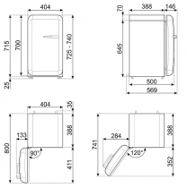 Minibar Années 50 34l A+++ Blanc charnières à gauche - SMEG Réf. FAB5LWH3
