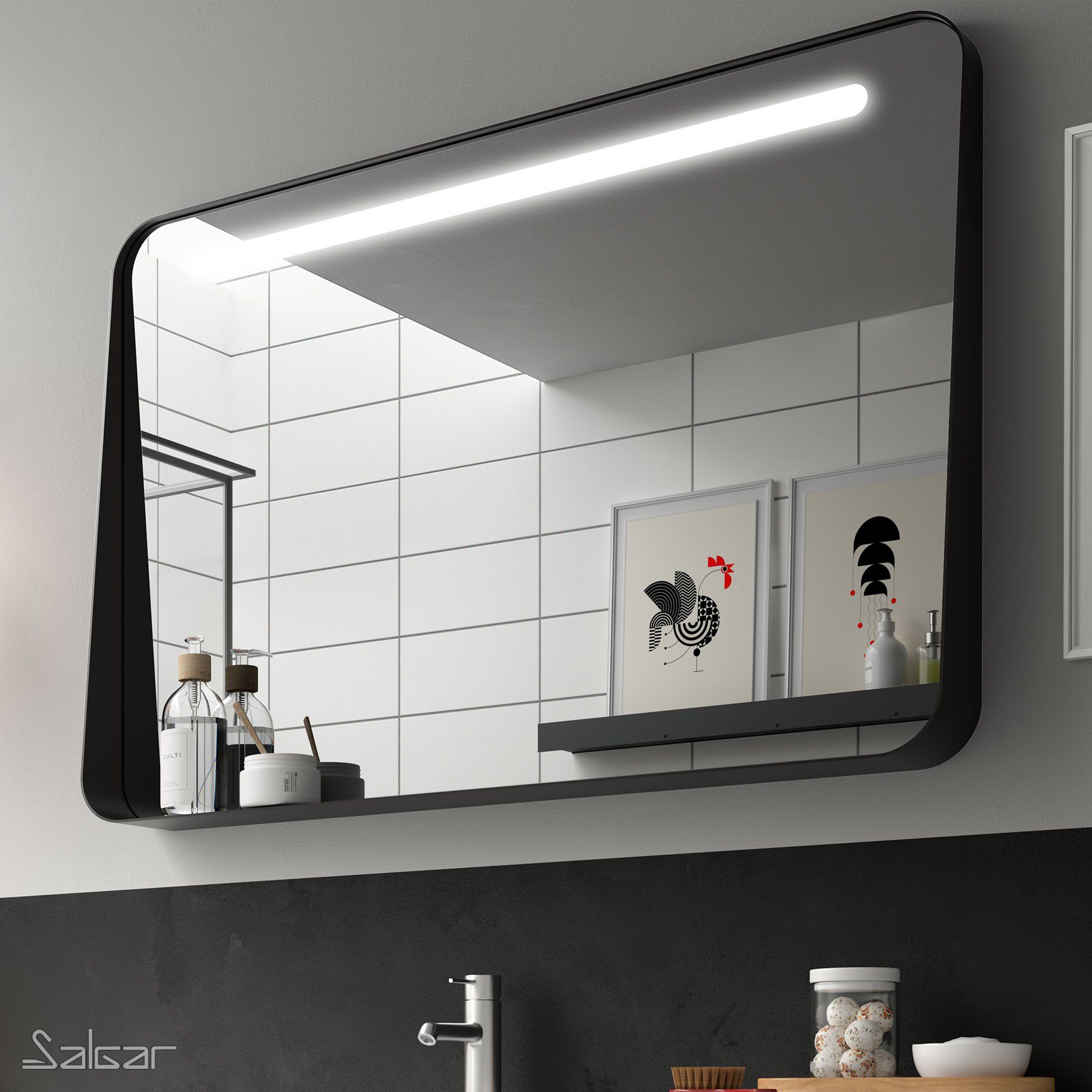 Miroir led 10W APOLO 80x70cm Noir mat - SALGAR Réf. 87860