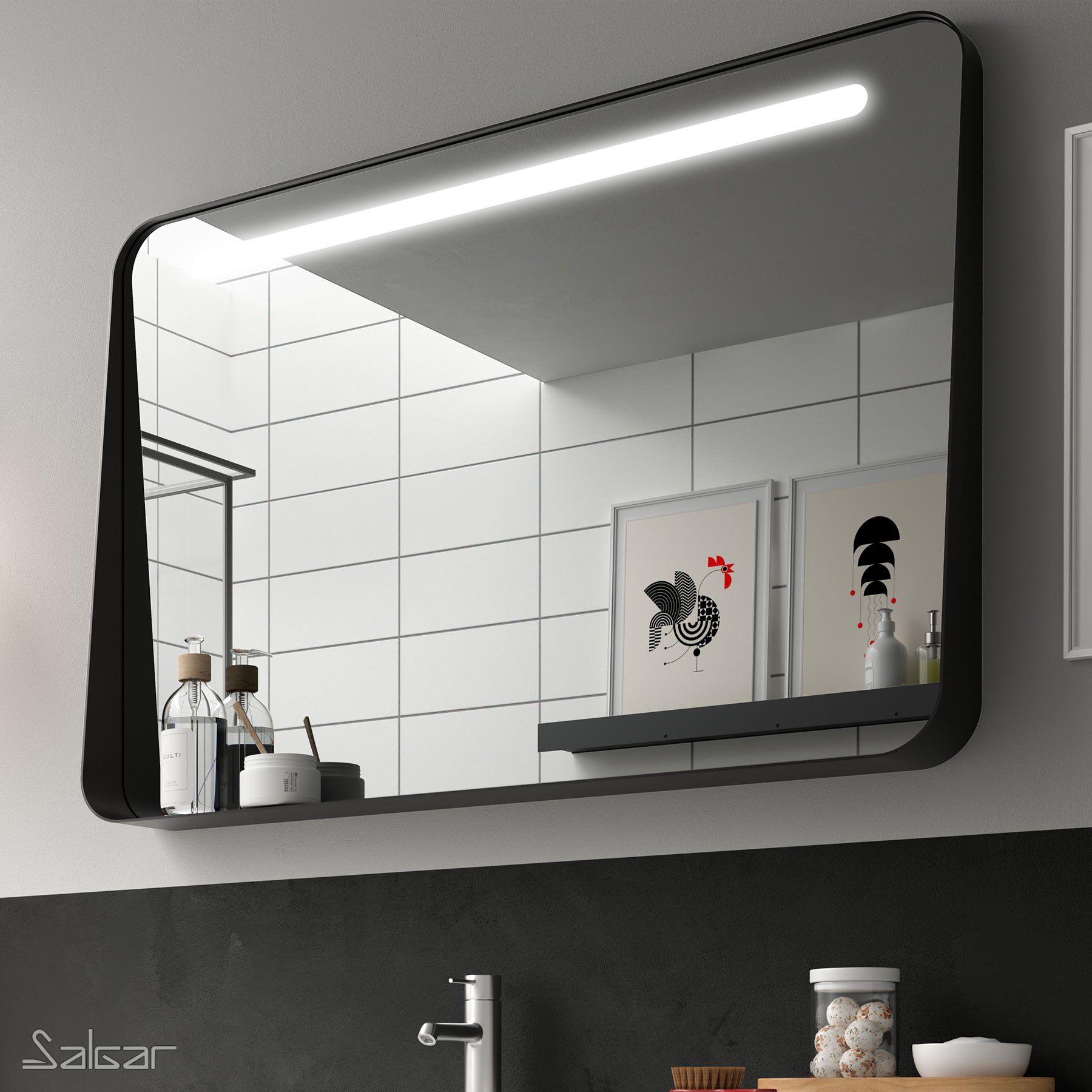 Miroir LED rectangulaire noir mat salle de bain - Collection Danemark -  Stellameubles