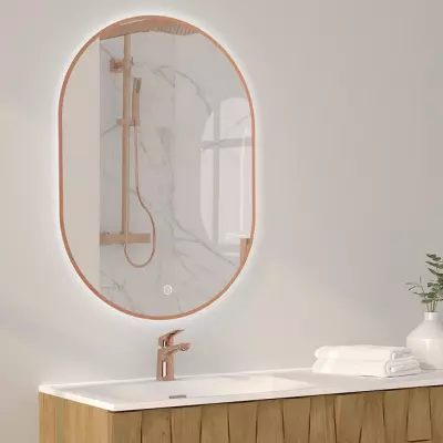 Miroir led Falbala 60x85cm avec antibu�e contour Cuivre bross� - O\'DESIGN R�f. FALBALA-CB