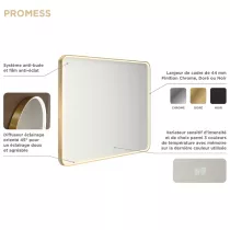 Miroir led PROMESS carr&eacute; 80x80cm 26W avec anti-bu&eacute;e / Cadre dor&eacute; - DECOTEC R&eacute;f. 1747213