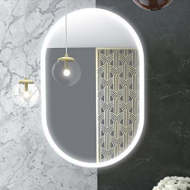 Miroir Oblong+ 100x65cm (horizontal ou vertical) avec éclairage LED 26W cadre Blanc - SANIJURA Réf. 905081
