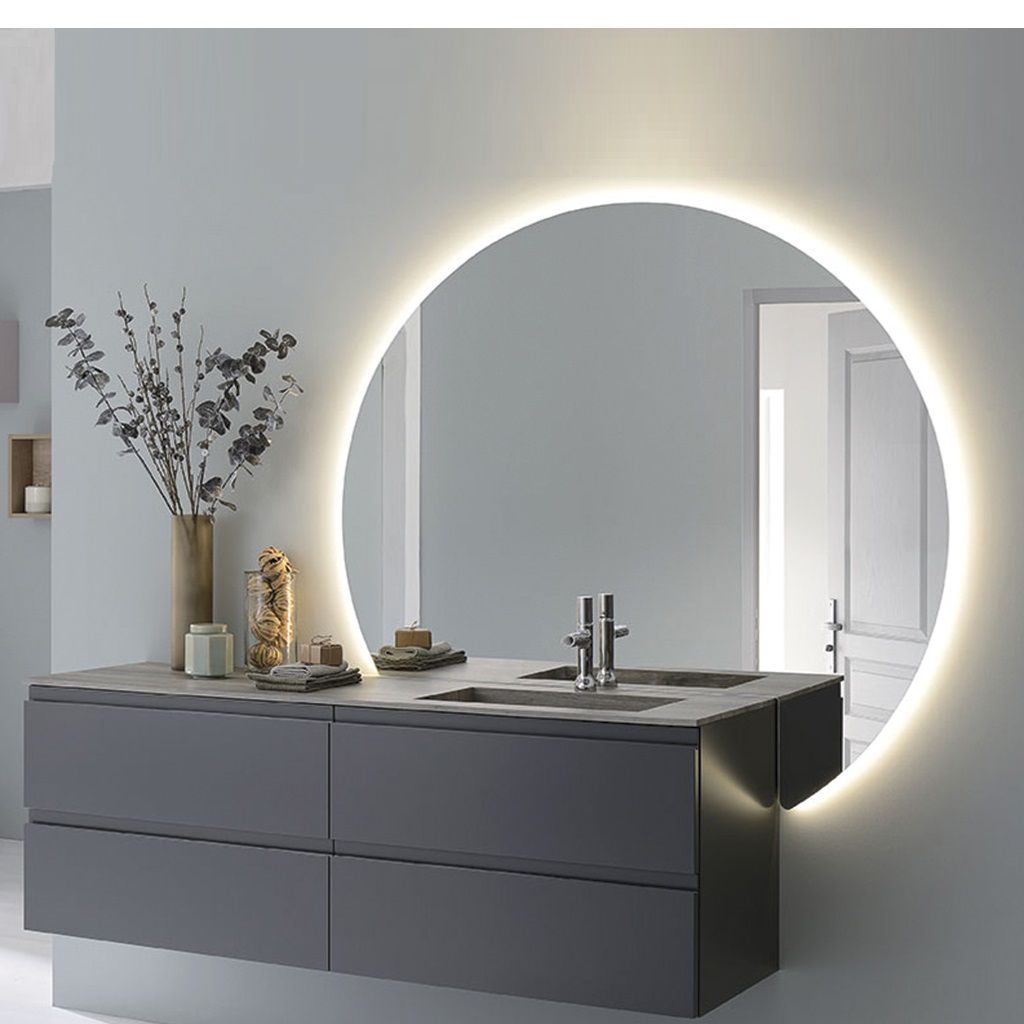 Miroir salle de bain moderne en teck avec éclairage intégré 140 cm - 9470