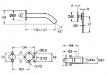 Mitigeur lavabo 2 trous mural m&eacute;canique (bec, poign&eacute;e et m&eacute;canisme inclus) Noir mat - JACOB DELAFON R&eacute;f. CE27341-SC-BL