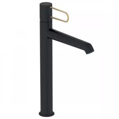 Mitigeur lavabo haut Od�on Rive gauche avec vidage Noir mat / levier dor� - JACOB DELAFON R�f. E21030-GLD-BL
